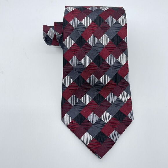 Geoffrey Beene Tile Diamond Pattern Men's 100% Silk Necktie Multi Color Handmade - Picture 14 of 16